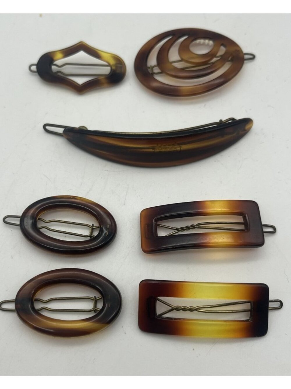 Vintage Tortoise Shell Barrettes Hair Accessory Lot 7pc Singles & Sets